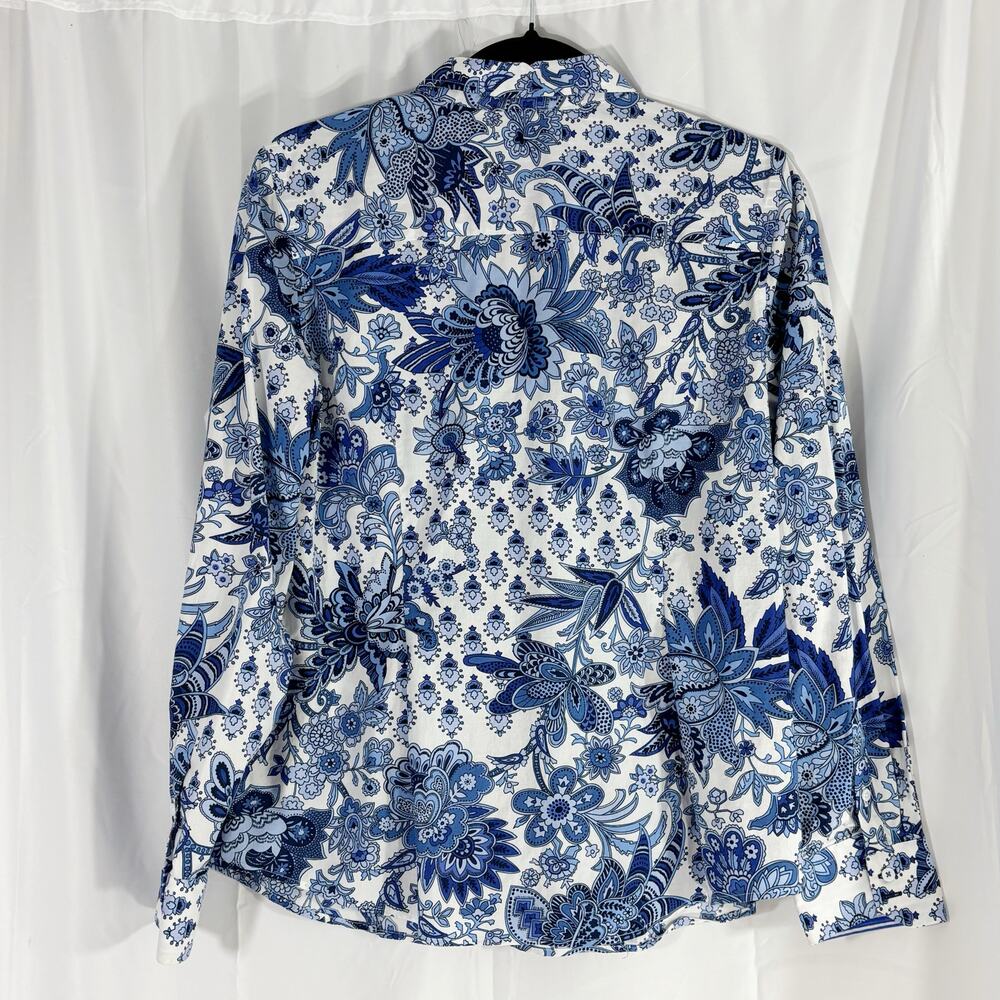 Talbots Cotton Button Front Shirt blue Whimsical Garden Floral Print size 12 - Picture 3 of 5